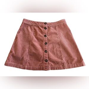 NWT DIVIDED H&M Peachy Pink Button Front Wide Wale Corduroy Mini Skirt Size 10